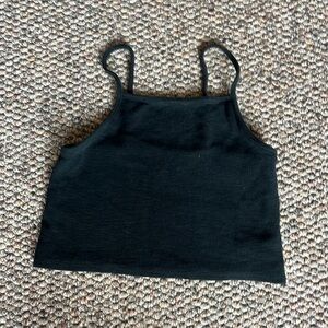CROPPED BLACK TANK TOP WITH NICE WAFFLE TEXTURE